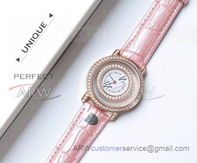 Perfect Replica Chopard Diamond Bezel Pink Leather Strap 35mm Women's Watch